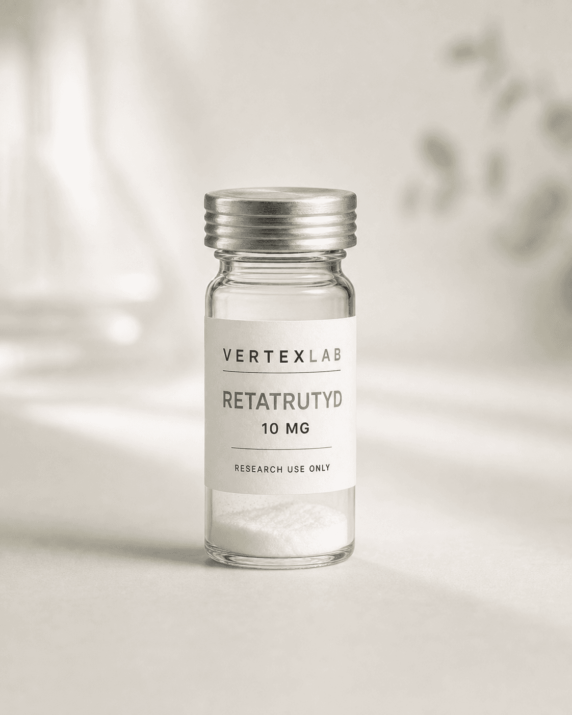 Fiolka materiału badawczego VertexLab oznaczona Retatrutyd 10 mg